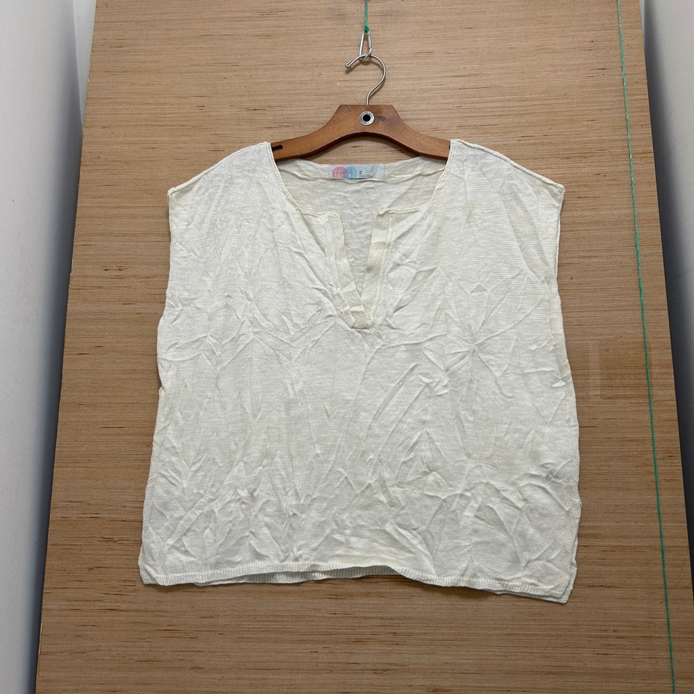 Free People Beach Womens XS Cream Split V-Neck Sleeveless Knit Top Side Slits
